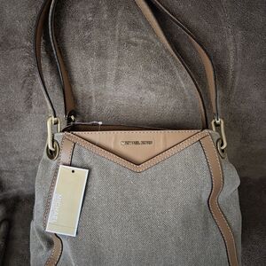 New Womens Michael Kors Beige Leather & Textile With Pockets Spacious Tote Bag